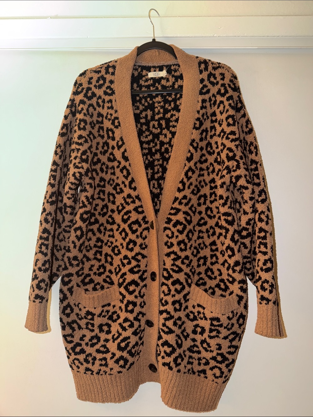 UGG Camel and Black Leopard-Print Button Cardigan